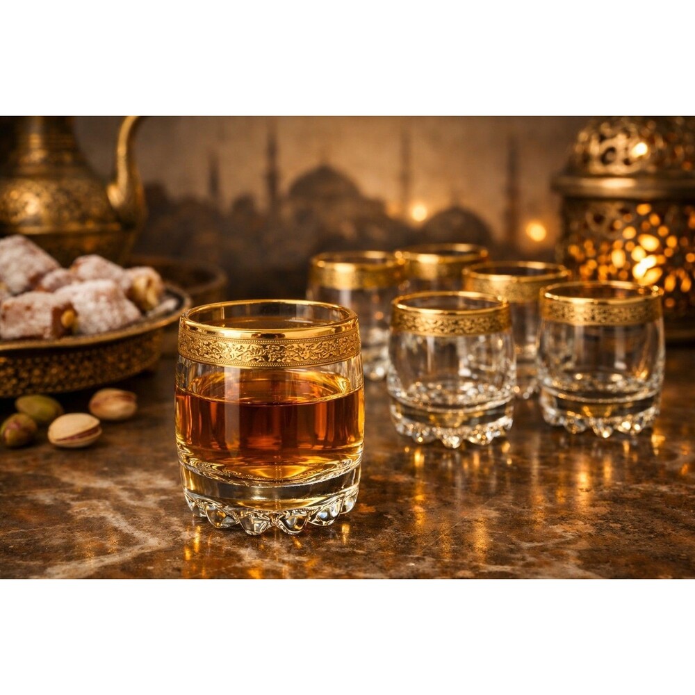 ​Circleware Classique Gold Filigree Shot Glasses 2oz Set of 6 Made in Turkey NOS
